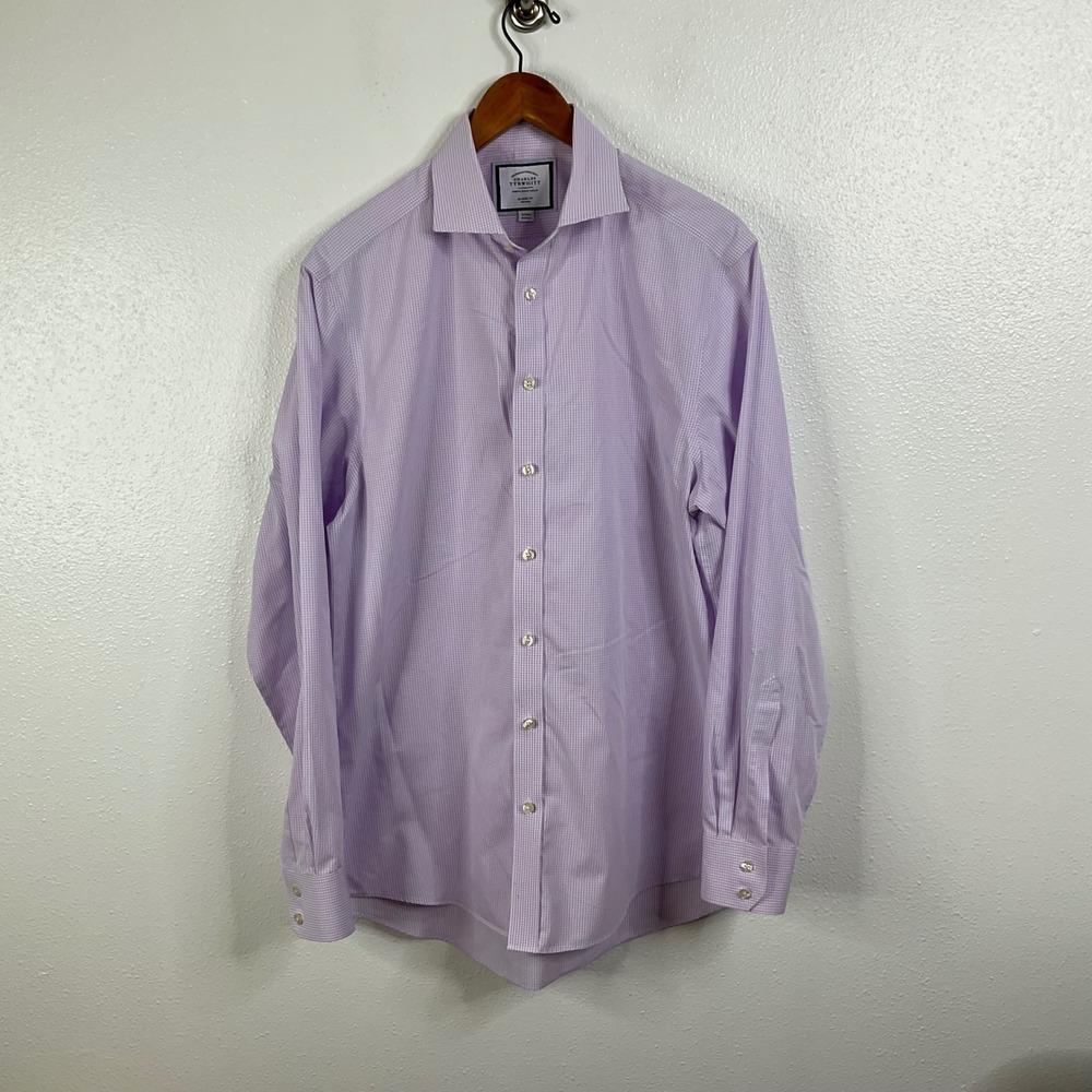 Charles Tyrwhitt Classic Fit Non-Iron Purple Check Long Sleeve Button Down Shirt